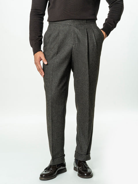 Pantaloni Barbati Cafenii British Model Gurkha Din Lana Herringbone BMan725