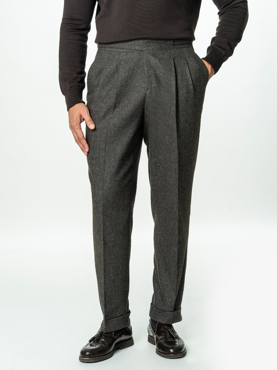 Pantaloni Barbati Cafenii Model Gurkha Din Lana Herringbone BMan725 (1)
