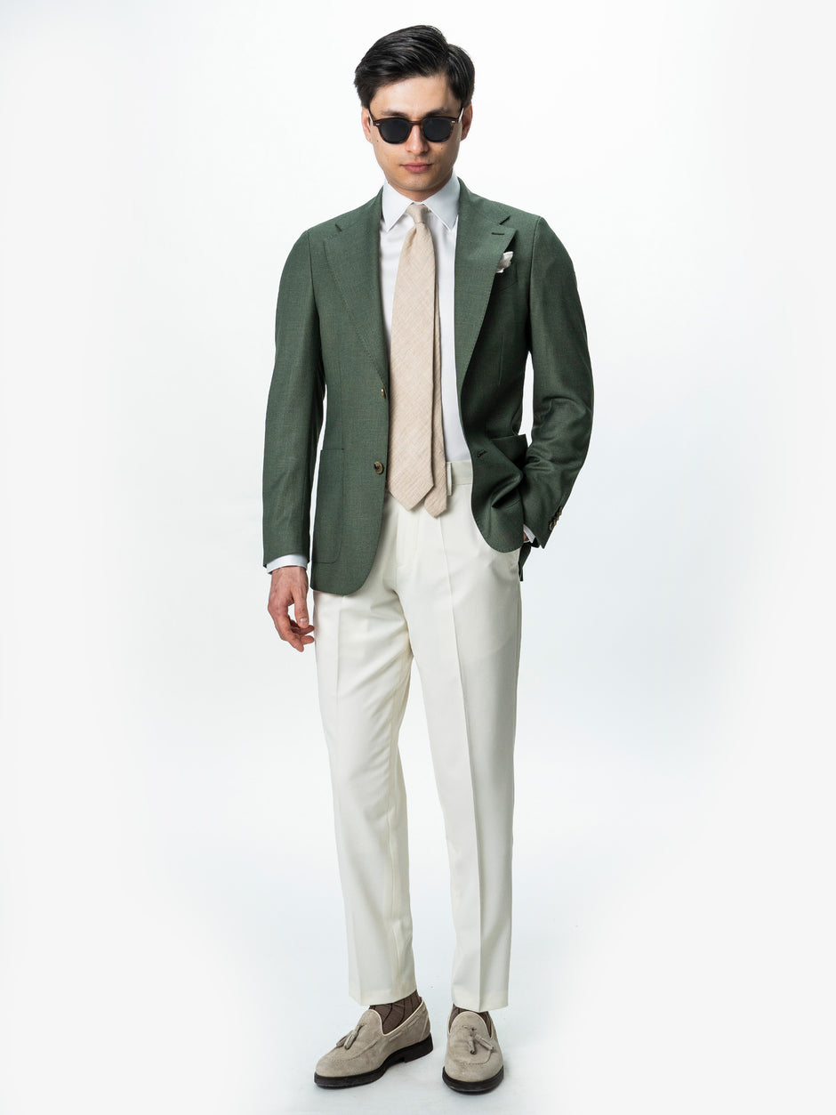 Pantaloni Barbati Crem Cu Talie Inalta Din Lana BMan0002 (2)