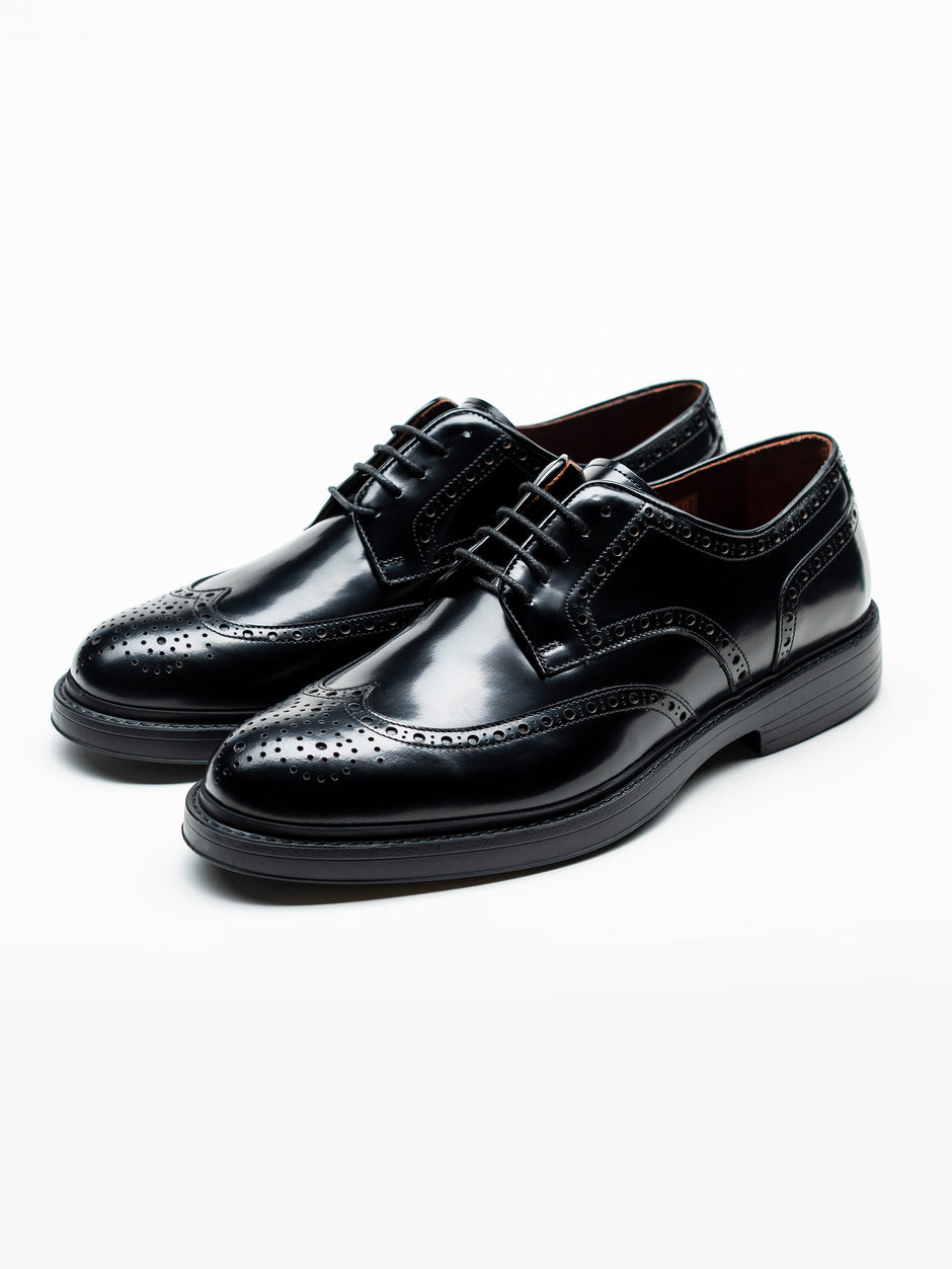 Pantofi Piele Barbati Derby Brogue Eleganti Negri BMan0421 (6)