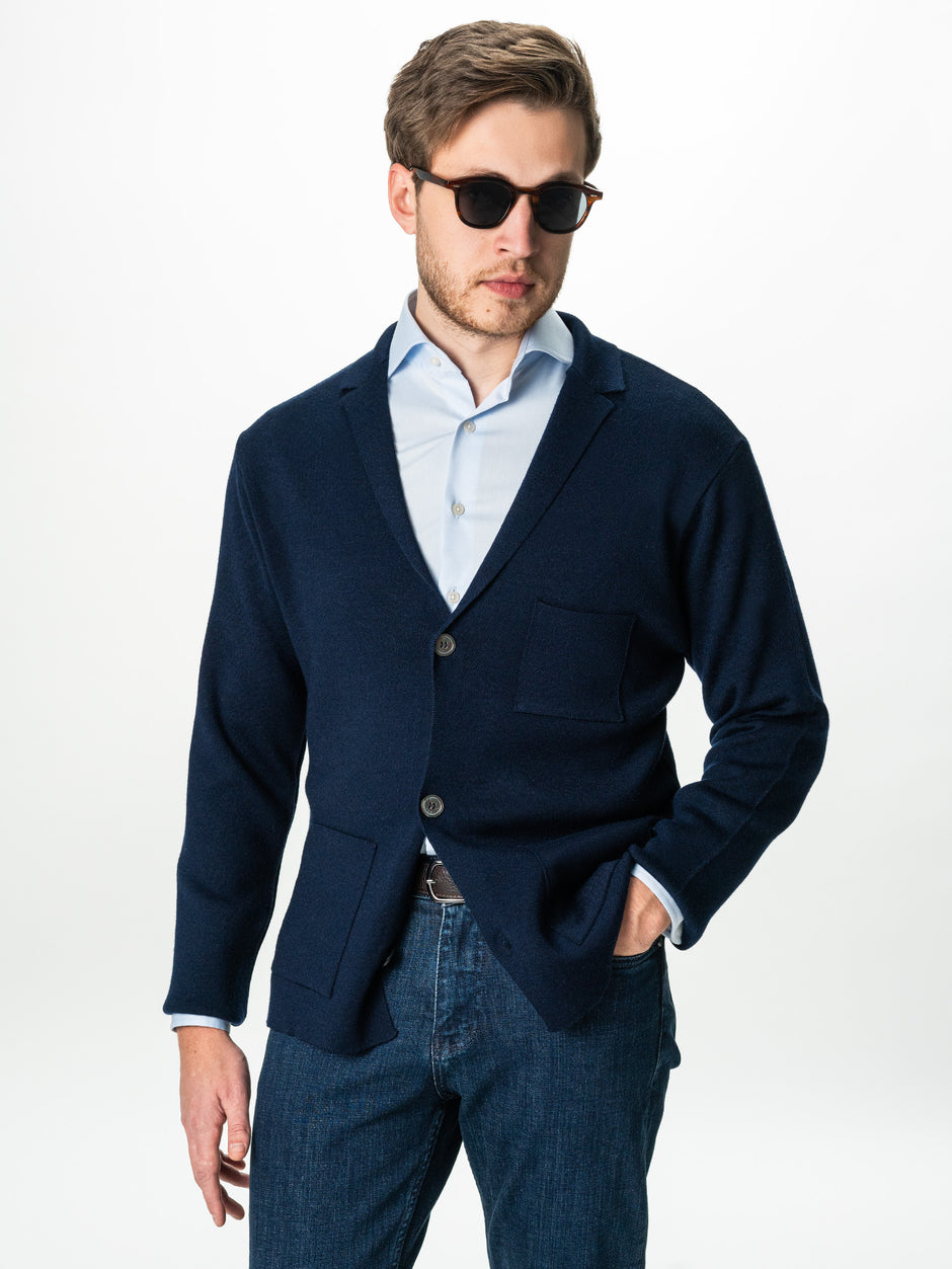 Pulover Barbati Bleumarin Din Lana Merinos Cu Nasturi Tip Jacheta BMan0023 (7)