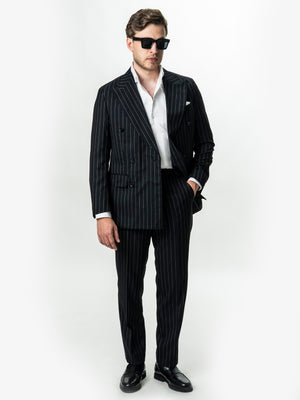Costum Negru La Doua Randuri 100% Lana BMan0104