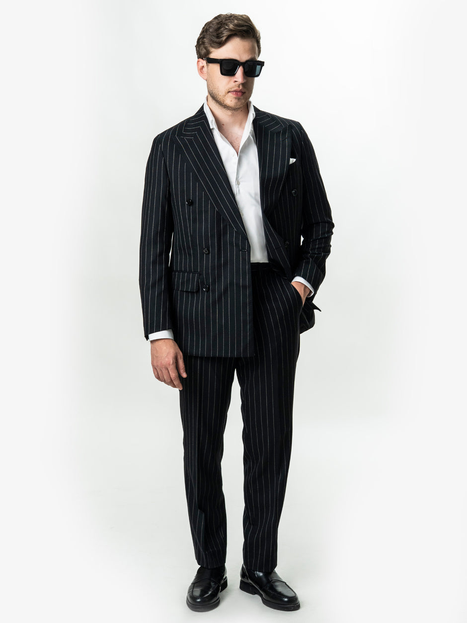 Costum Negru La Doua Randuri 100% Lana BMan0104 (1)