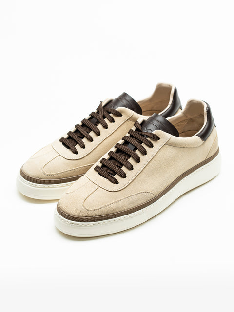 Pantofi Casual Barbati Sneakers Crem Din Piele Intoarsa BMan0358