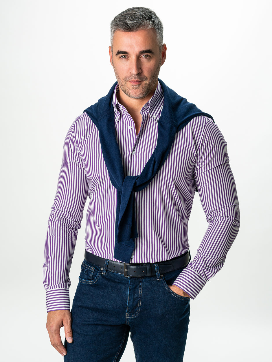 Camasa Barbati Bumbac Natural Mov In Dungi Guler Two Buttons BMan0055 (1)