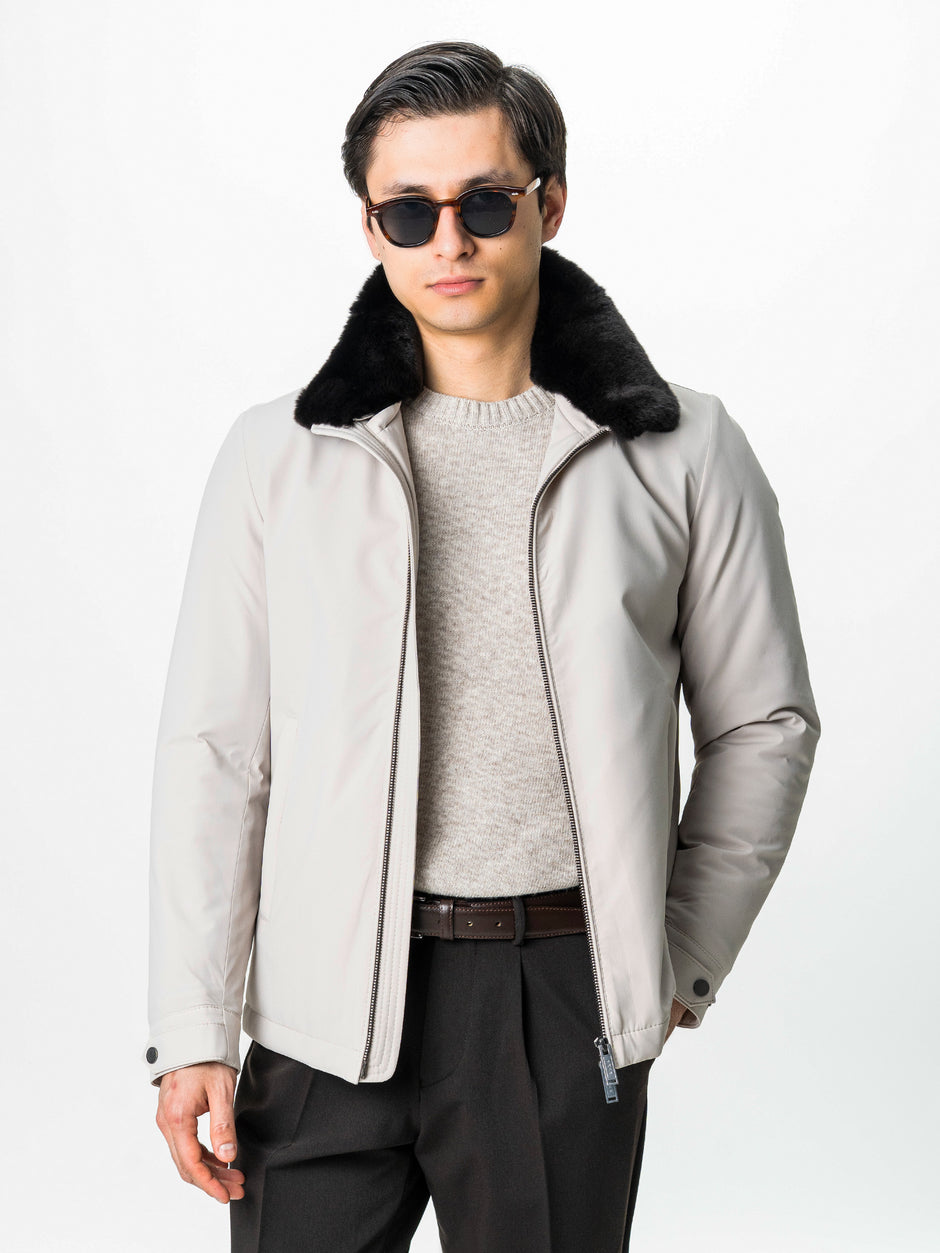 Geaca Barbati Iarna Crem Cu Guler Blana Naturala BMan0003 (9)