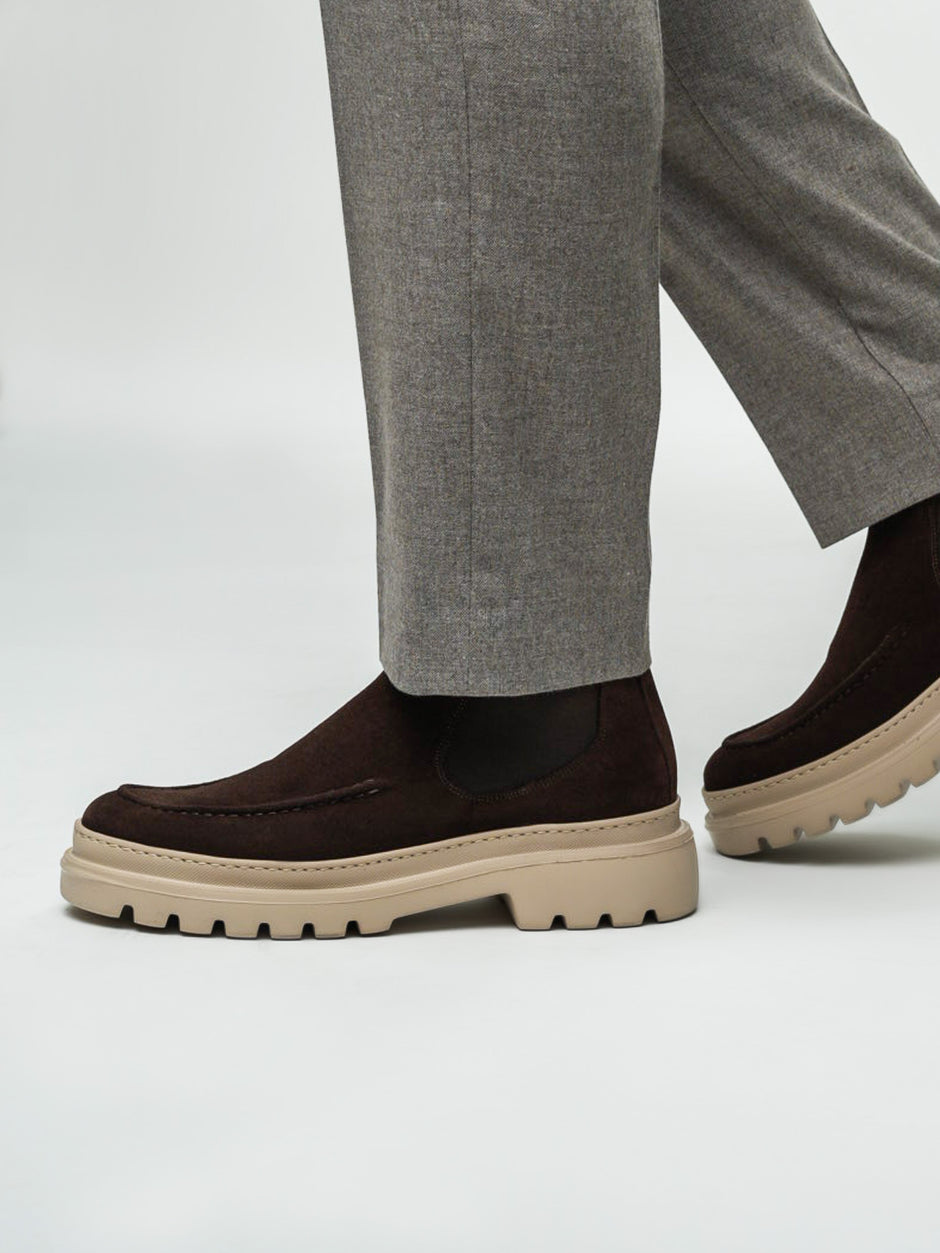 Ghete Barbati Cafeniu Din Piele Intoarsa Cu Talpa Din Spuma BMan149 (5)