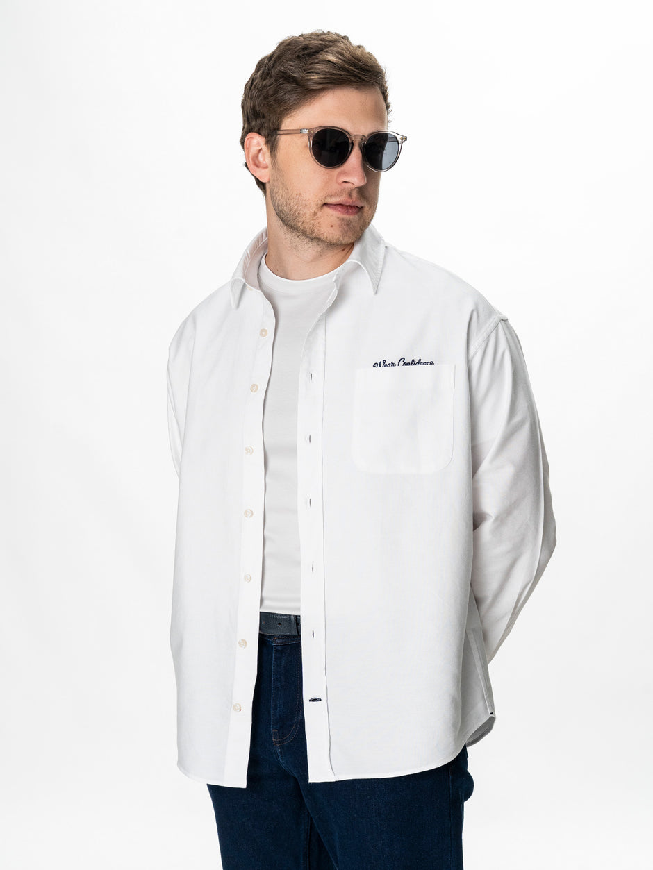 Camasa Alba Barbati Oversized Fit 100% Bumbac BMan0500 (3)