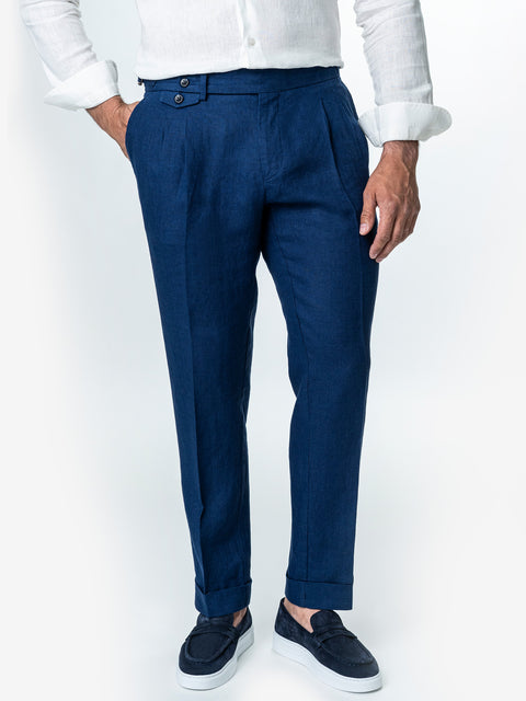 Pantaloni Bleumarin Cu Pense Barbati Gurkha In Natural Vitale Barberis BMan0013
