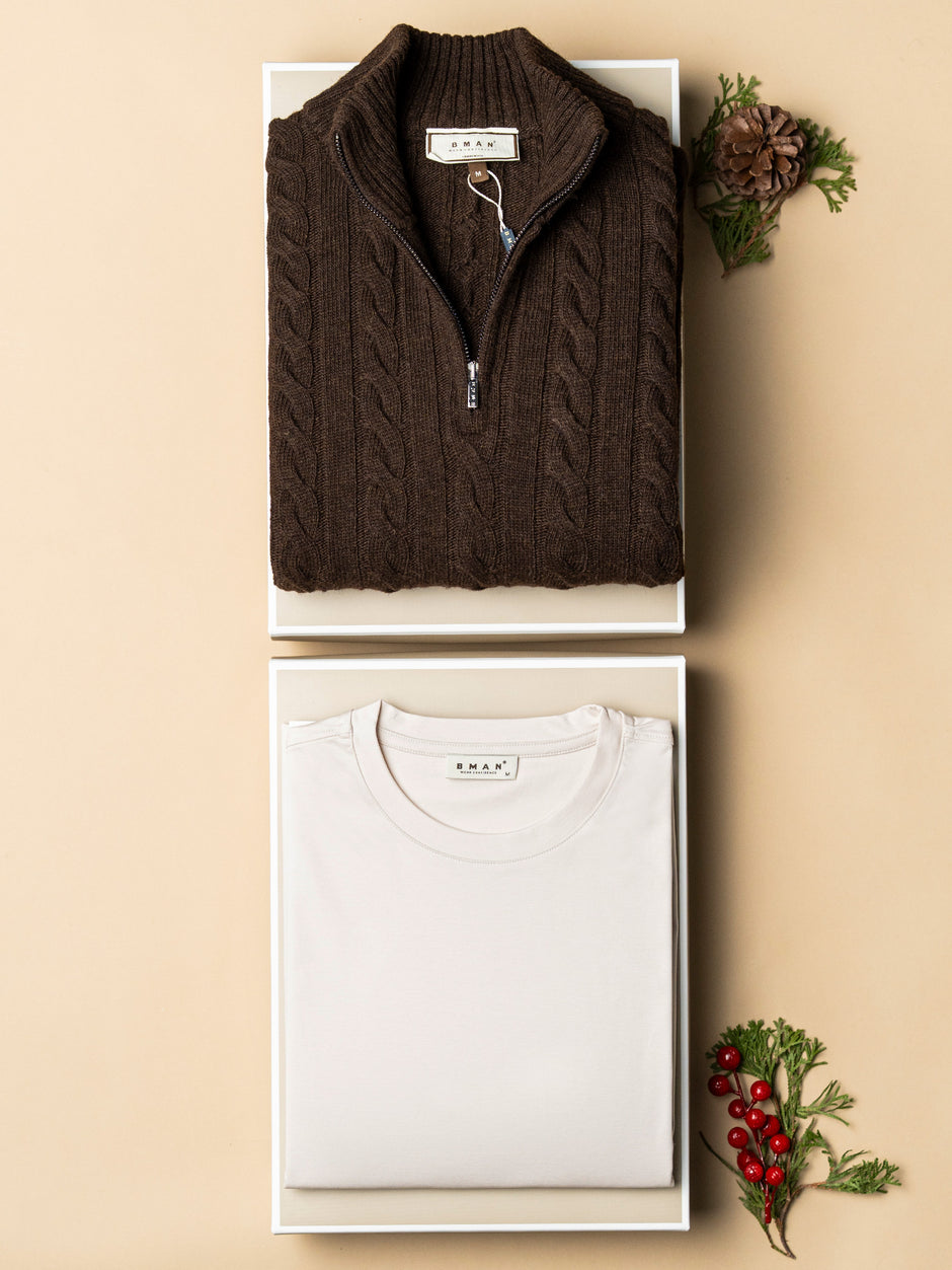 Pachet Cadou Barbati Pulover Cu Fermoar Cu Tricou Bman0099 (1)