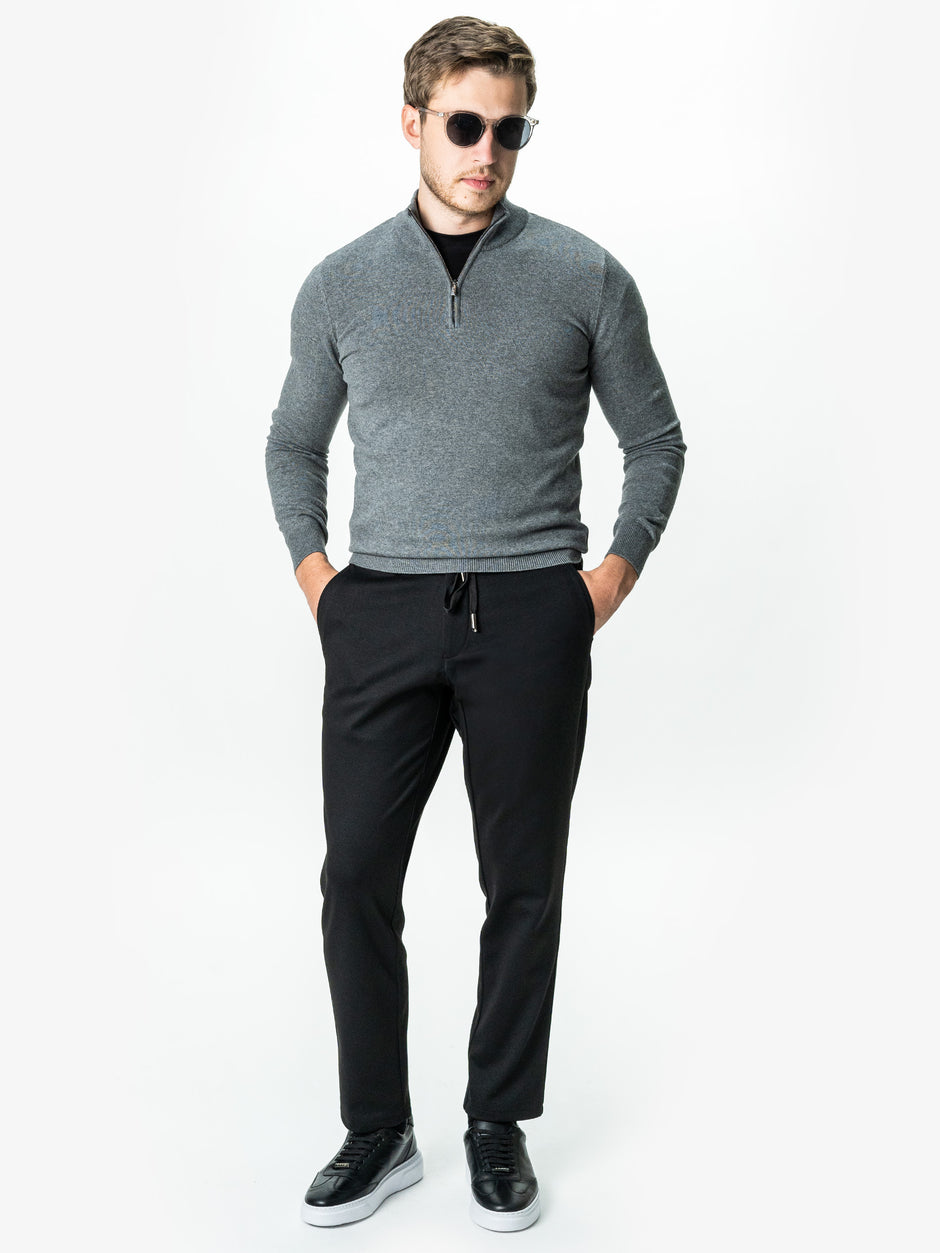 Pulover Cu Fermoar Office Barbati Gri Inchis Bumbac Levent Cottone BMan0001 (9)