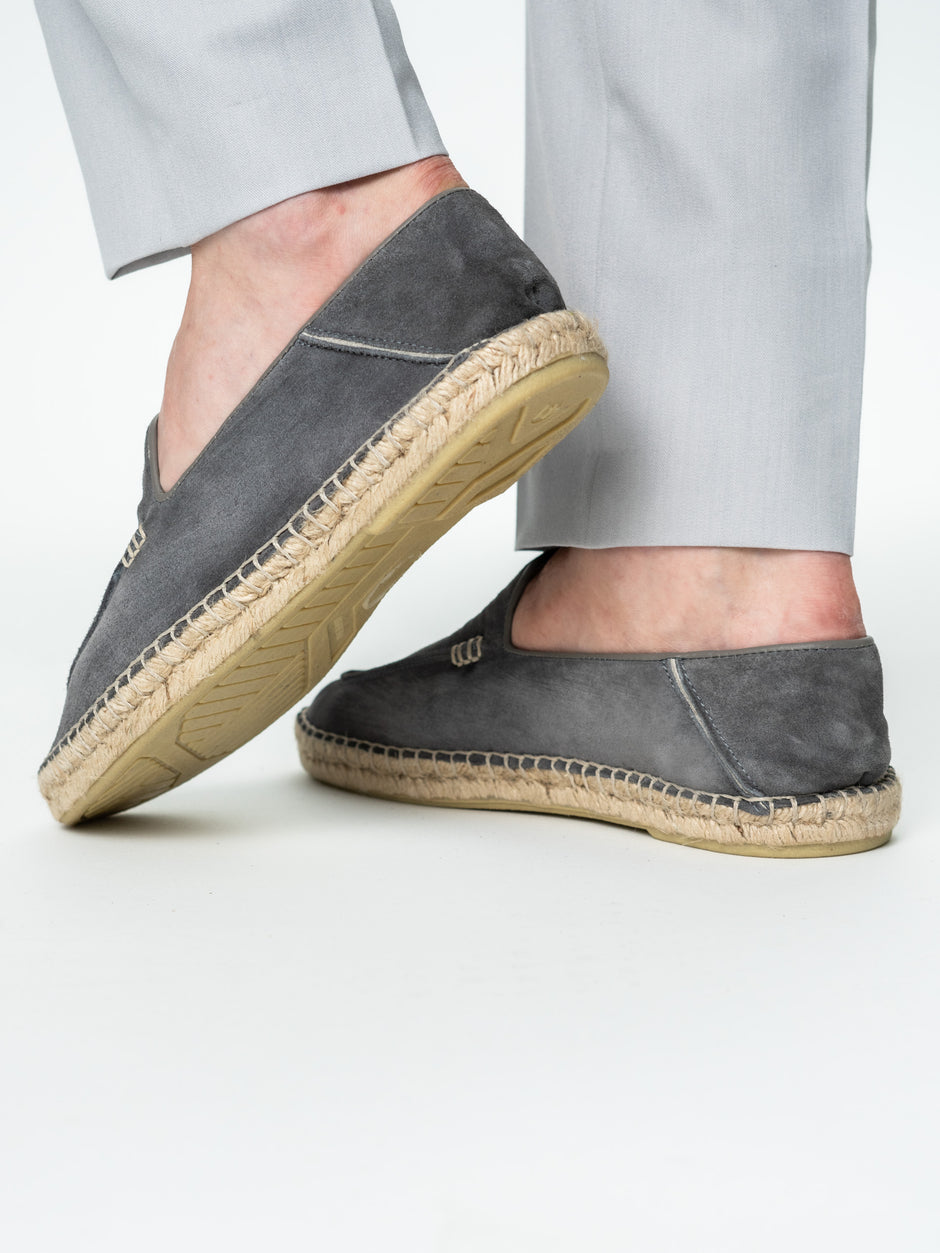 Espadrile De Vara Barbati Gri Antracit Din Piele Naturala Cusute Manua Mocasini BMan219 (5)