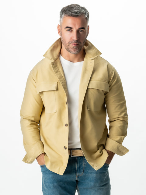 Jacheta Bej Tip Overshirt Camasa Barbati Sezon Toamna & Iarna Din Bumbac BMan0228 (4)