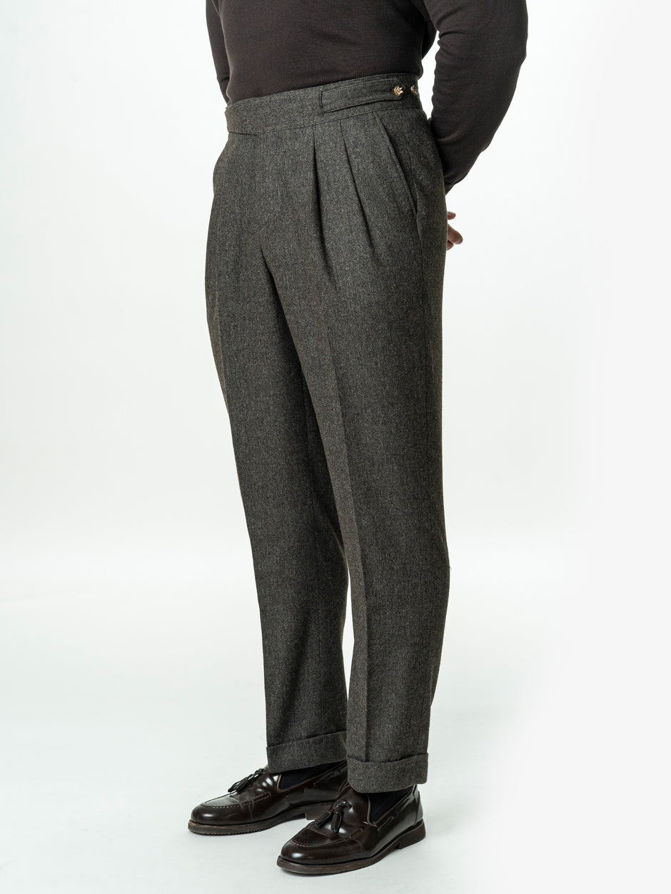 Pantaloni Barbati Cafenii Model Gurkha Din Lana Herringbone BMan725 (4)