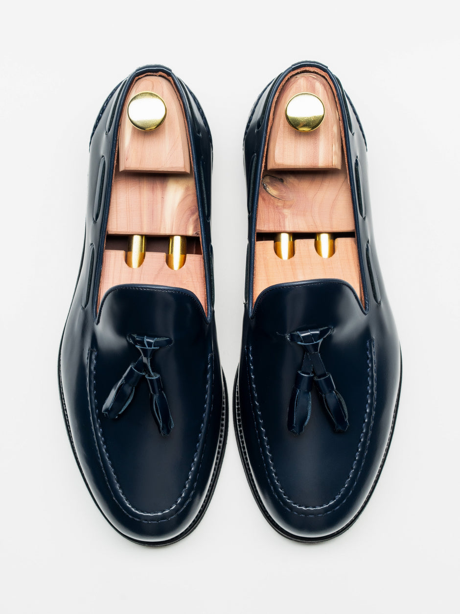 Mocasini Barbati Tassel Loafers Albastru Bleumarin Semilucios 100% Piele Naturala BMan215 (3)