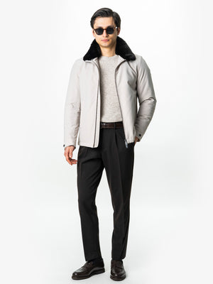 Geaca Barbati Iarna Crem Cu Guler Blana Naturala BMan0003