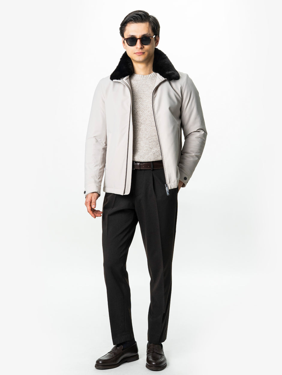 Geaca Barbati Iarna Crem Cu Guler Blana Naturala BMan0003 (1)