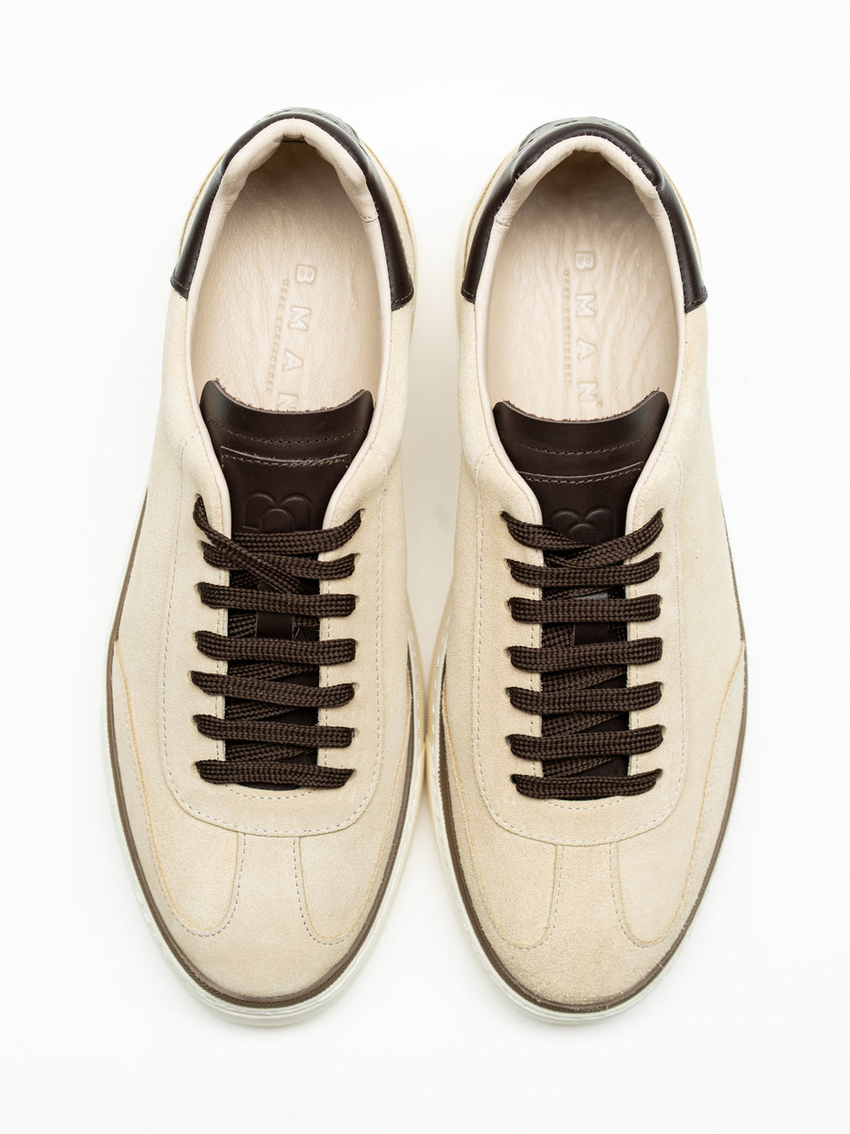 Pantofi Casual Barbati Sneakers Crem Din Piele Intoarsa BMan0358 (6)