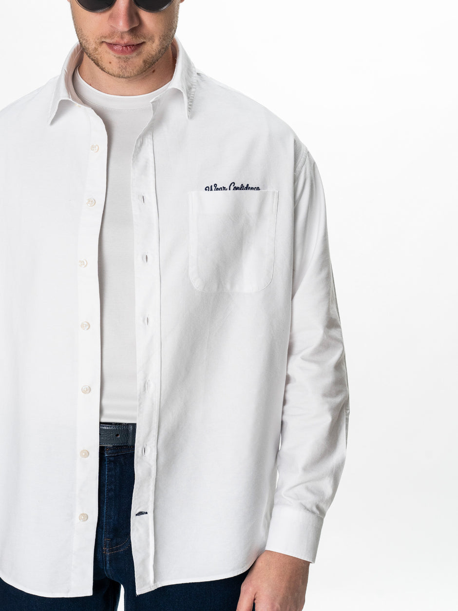 Camasa Alba Barbati Oversized Fit 100% Bumbac BMan0500 (5)