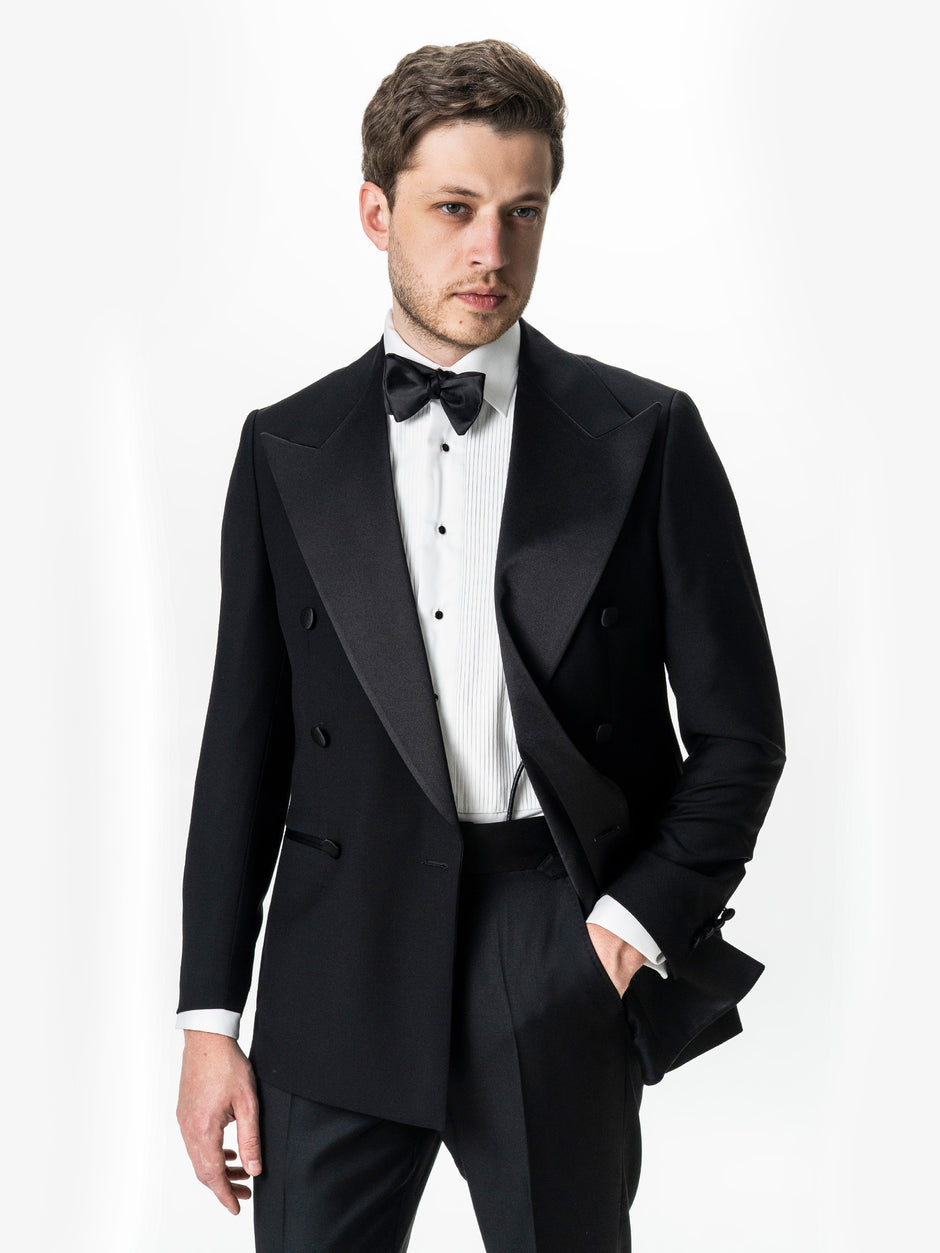 Costum Barbati Negru de Ceremonie Doua Randuri 100% Lana Cerruti BMan383 (7)