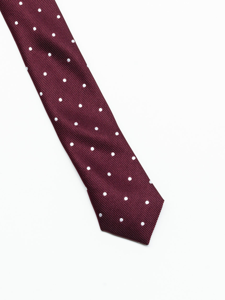 Cravata Eleganta & Business Barbati Bordeaux Imprimeu Puncte Albe Bman919 (4)