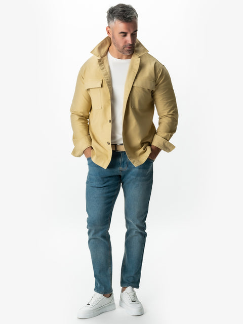 Jacheta Bej Tip Overshirt Camasa Barbati Sezon Toamna & Iarna Din Bumbac BMan0228 (3)