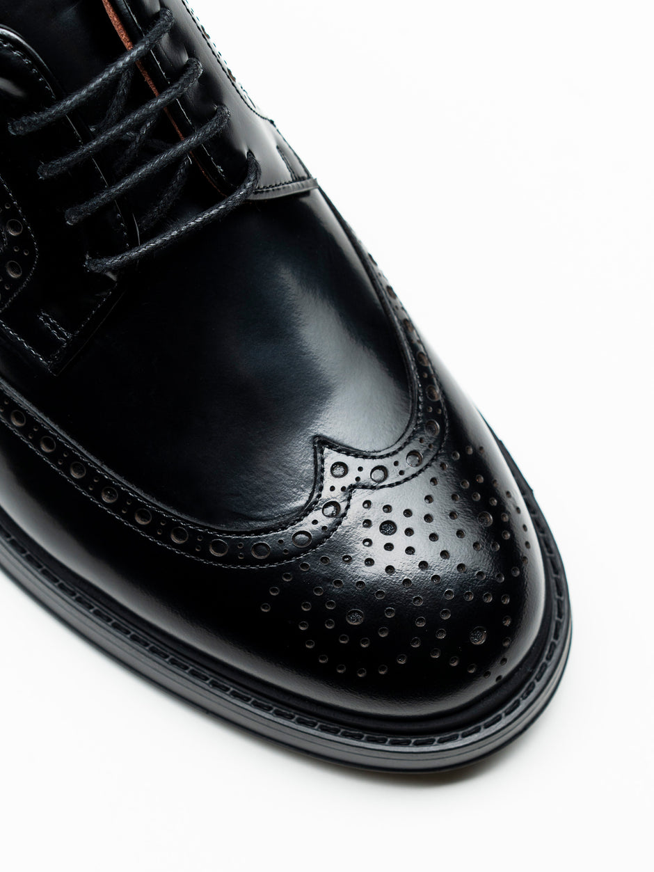 Pantofi Piele Barbati Derby Brogue Eleganti Negri BMan0421 (3)