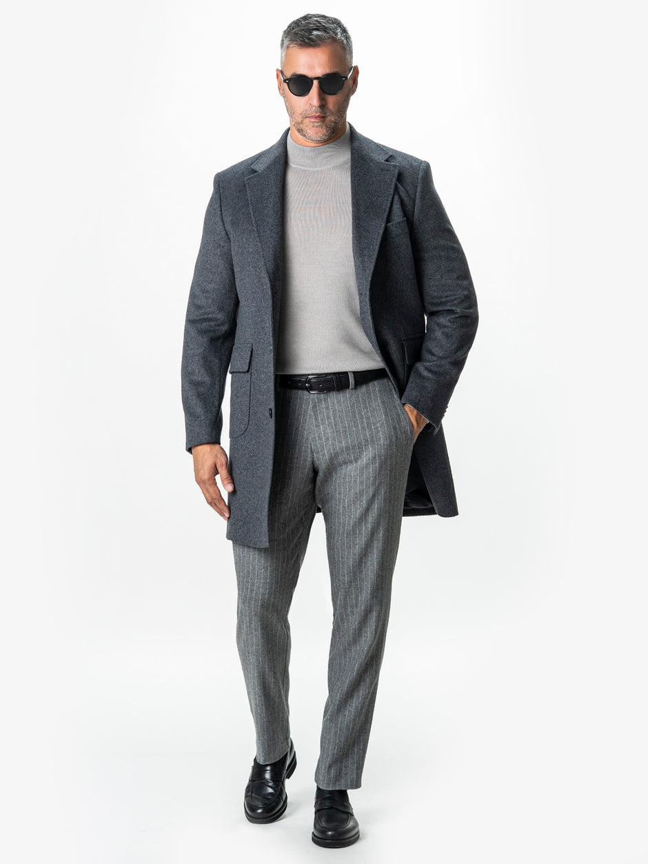 Pantaloni Barbati Gri Din Lana Cu Sistem Dublu De Inchidere BMan0015 (2)