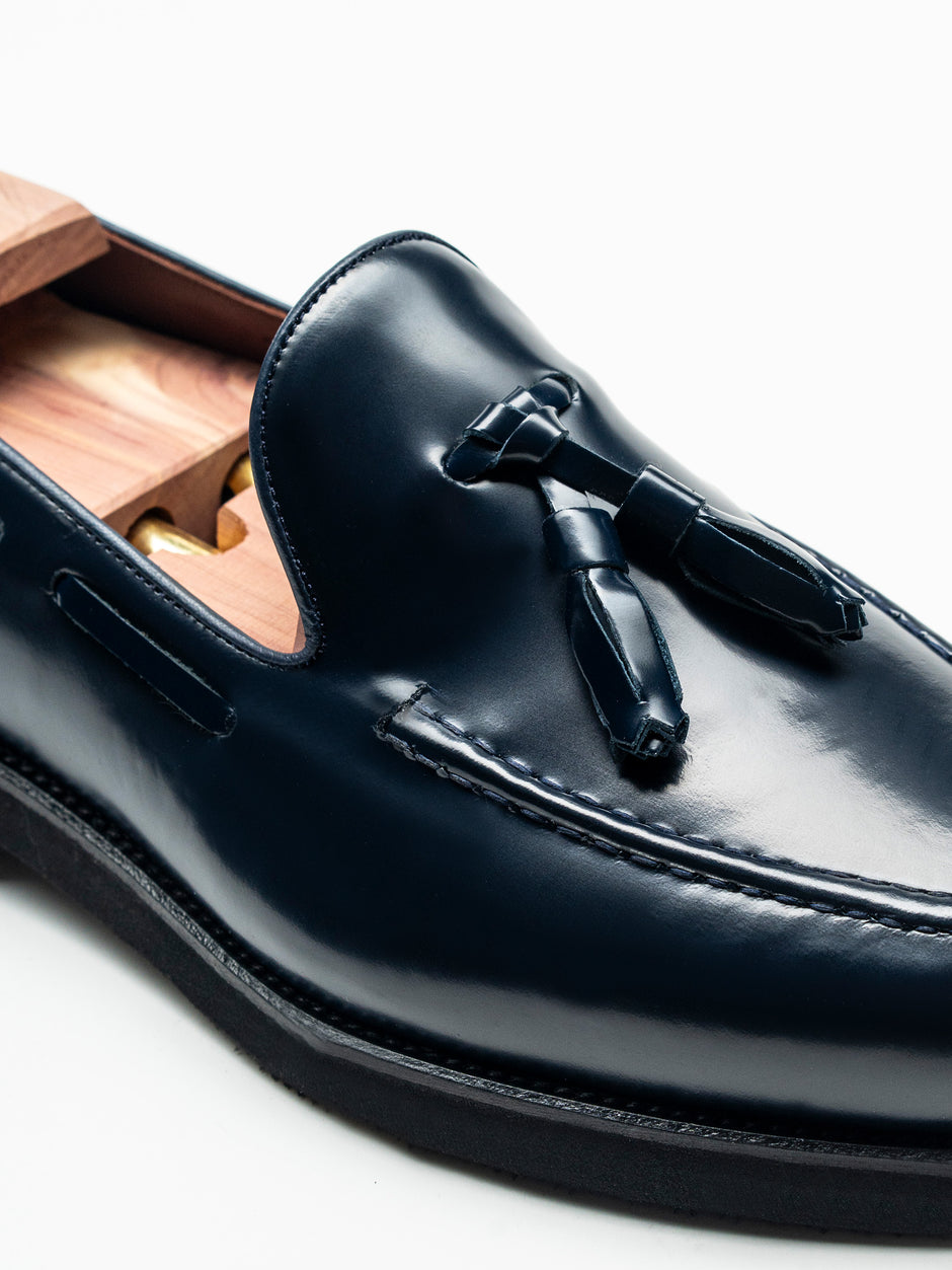 Mocasini Barbati Tassel Loafers Albastru Bleumarin Semilucios 100% Piele Naturala BMan215 (4)