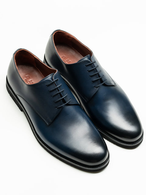 Pantofi Barbati Eleganti Derby Albastru Bleumarin Mat 100% Piele Naturala BMan0333 (9)