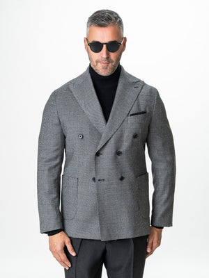 Sacou Negru Barbati Doua Randuri Lana Vitale Barberis Super 110'S Houndstood BMan0040