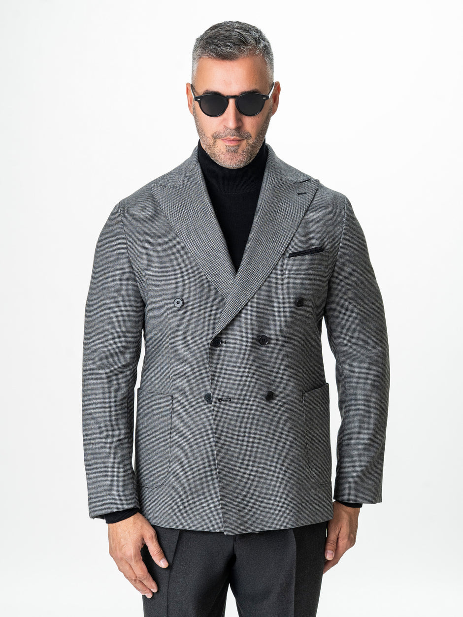 Sacou Negru Barbati Doua Randuri Lana Vitale Barberis Super 110'S Houndstood BMan0040 (1)