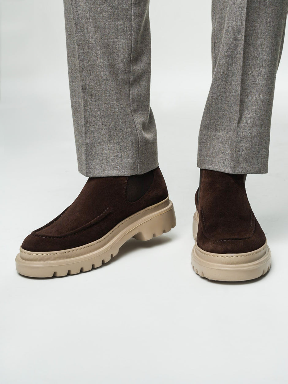 Ghete Barbati Cafeniu Din Piele Intoarsa Cu Talpa Din Spuma BMan149 (1)