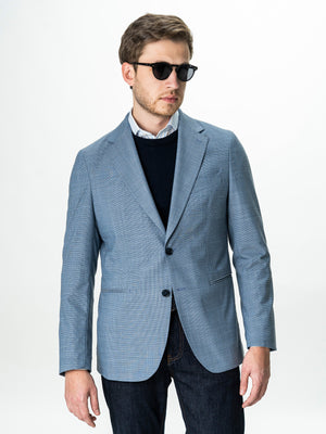 Sacou Albastru Deschis Barbati Din Lana Cu Bumbac Imprimeu Birdseye BMan0039