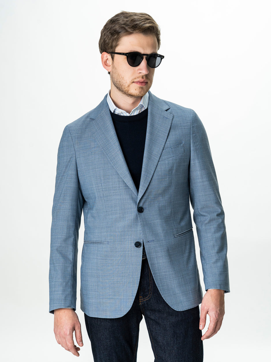 Sacou Albastru Deschis Barbati Din Lana Cu Bumbac Imprimeu Birdseye BMan0039 (1)