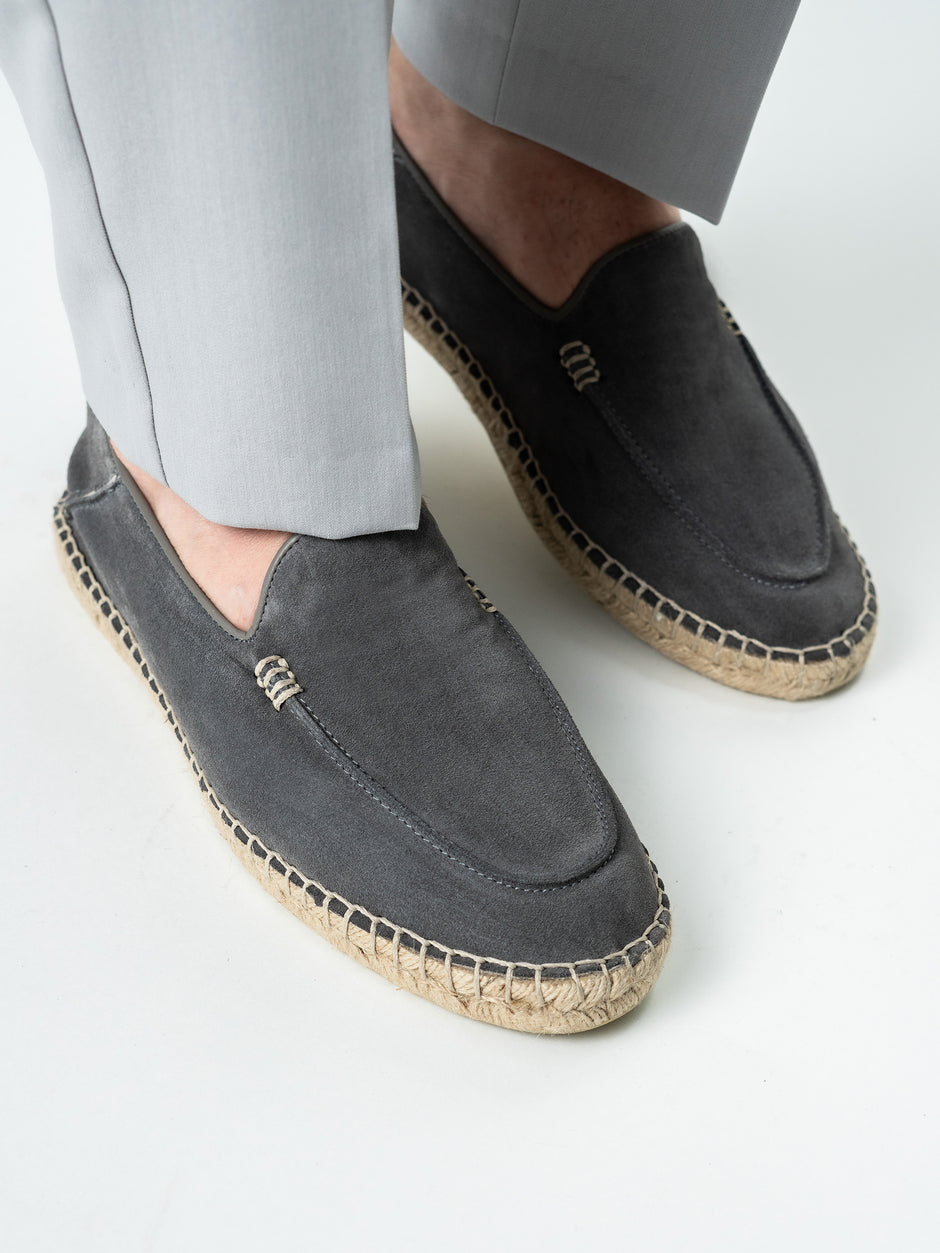 Espadrile De Vara Barbati Gri Antracit Din Piele Naturala Cusute Manua Mocasini BMan219 (10)