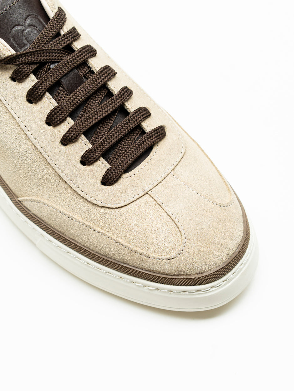 Pantofi Casual Barbati Sneakers Crem Din Piele Intoarsa BMan0358 (4)