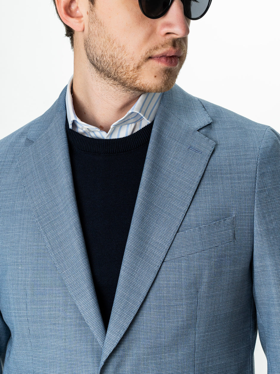 Sacou Albastru Deschis Barbati Din Lana Cu Bumbac Imprimeu Birdseye BMan0039 (3)