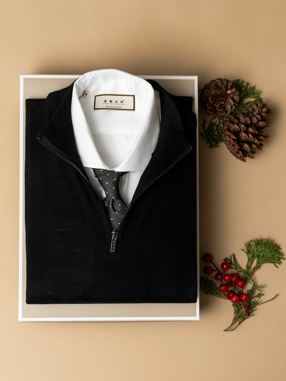 Pachet Cadou Barbati Camasa Bumbac Si Pulover Cu Fermoar Bman0072 (1)