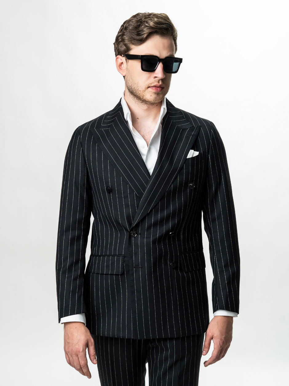 Costum Negru La Doua Randuri 100% Lana BMan0104 (2)