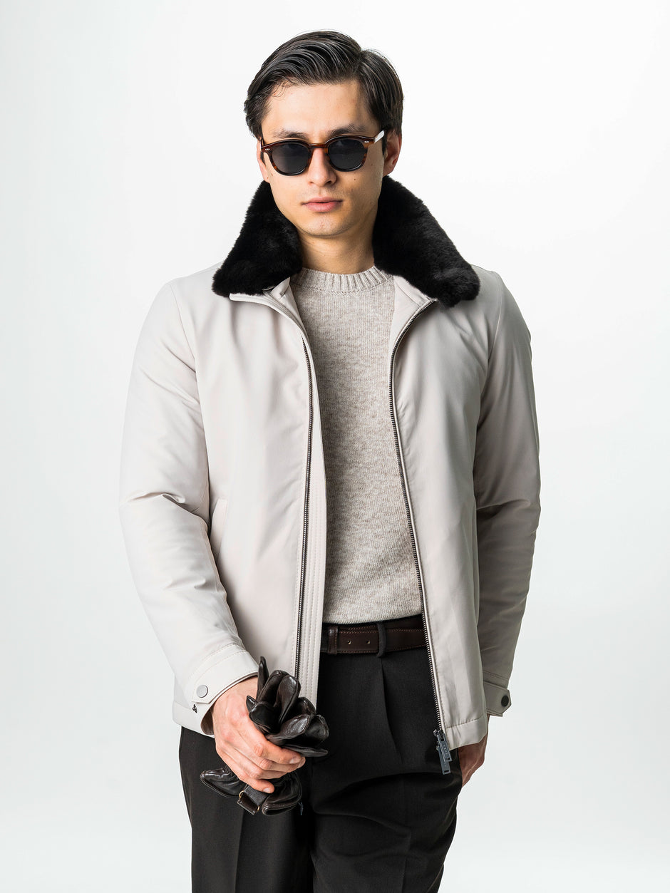 Geaca Barbati Iarna Crem Cu Guler Blana Naturala BMan0003 (2)