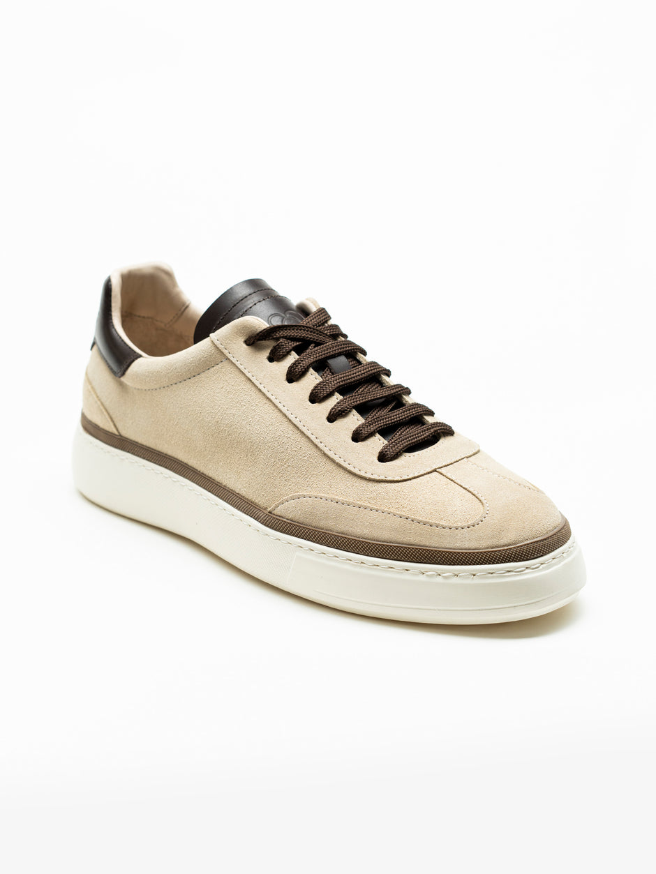 Pantofi Casual Barbati Sneakers Crem Din Piele Intoarsa BMan0358 (2)