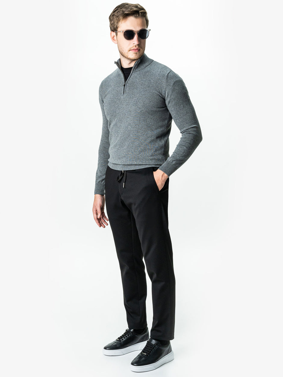 Pantaloni Casual Negri Barbati Full Stretch Cu Snur BMan0012 (9)