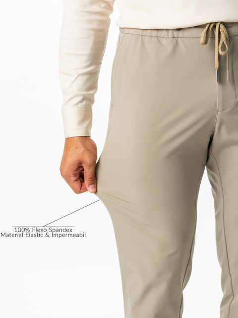 Pantaloni City Flexo Cu Snur Barbati Bej Deschis Din Spandex Milano BMan708 (3)