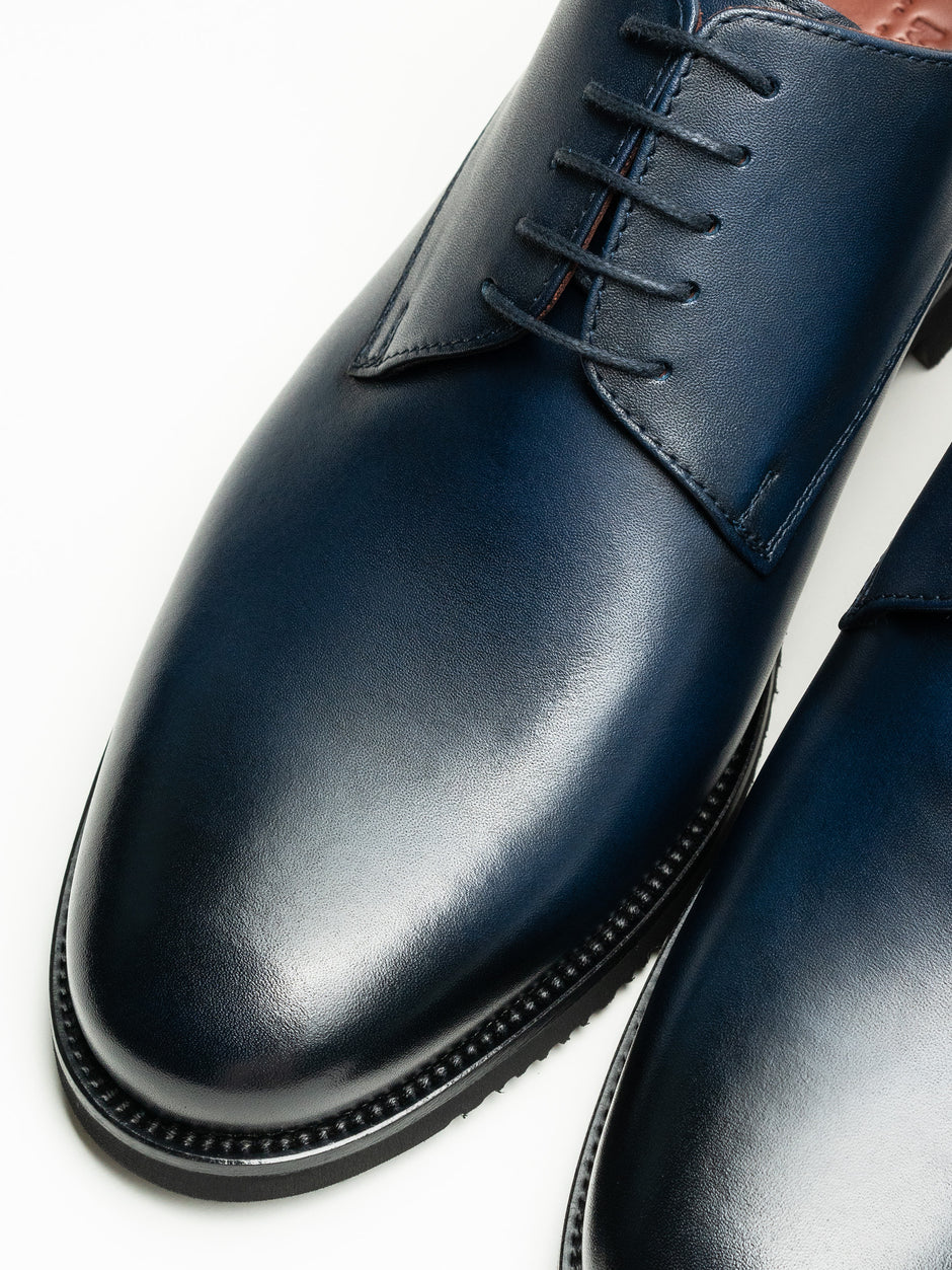 Pantofi Barbati Eleganti Derby Albastru Bleumarin Mat 100% Piele Naturala BMan0333 (7)
