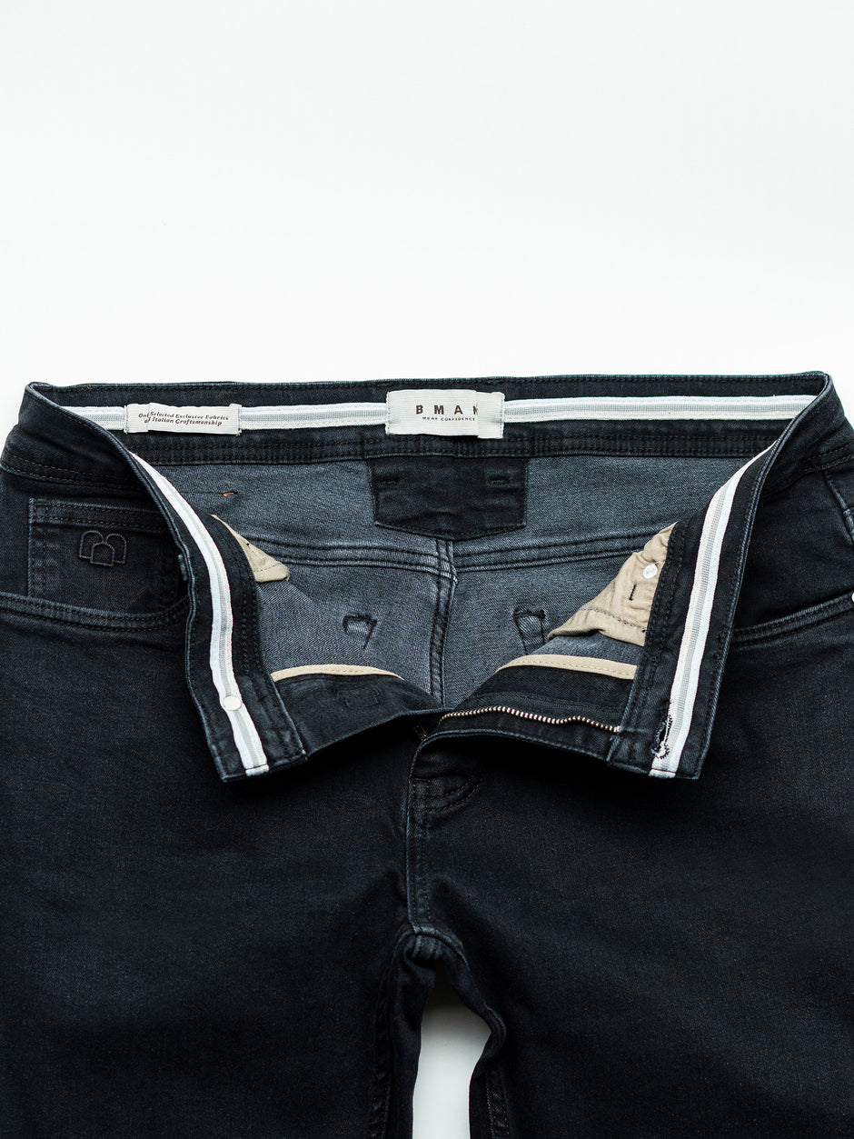 Blugi Barbati Negri Cu Gri Sters Comfort Fit BMan0001 (12)