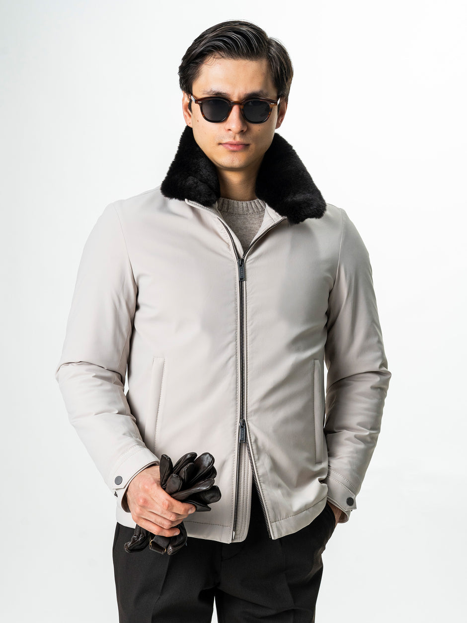 Geaca Barbati Iarna Crem Cu Guler Blana Naturala BMan0003 (4)