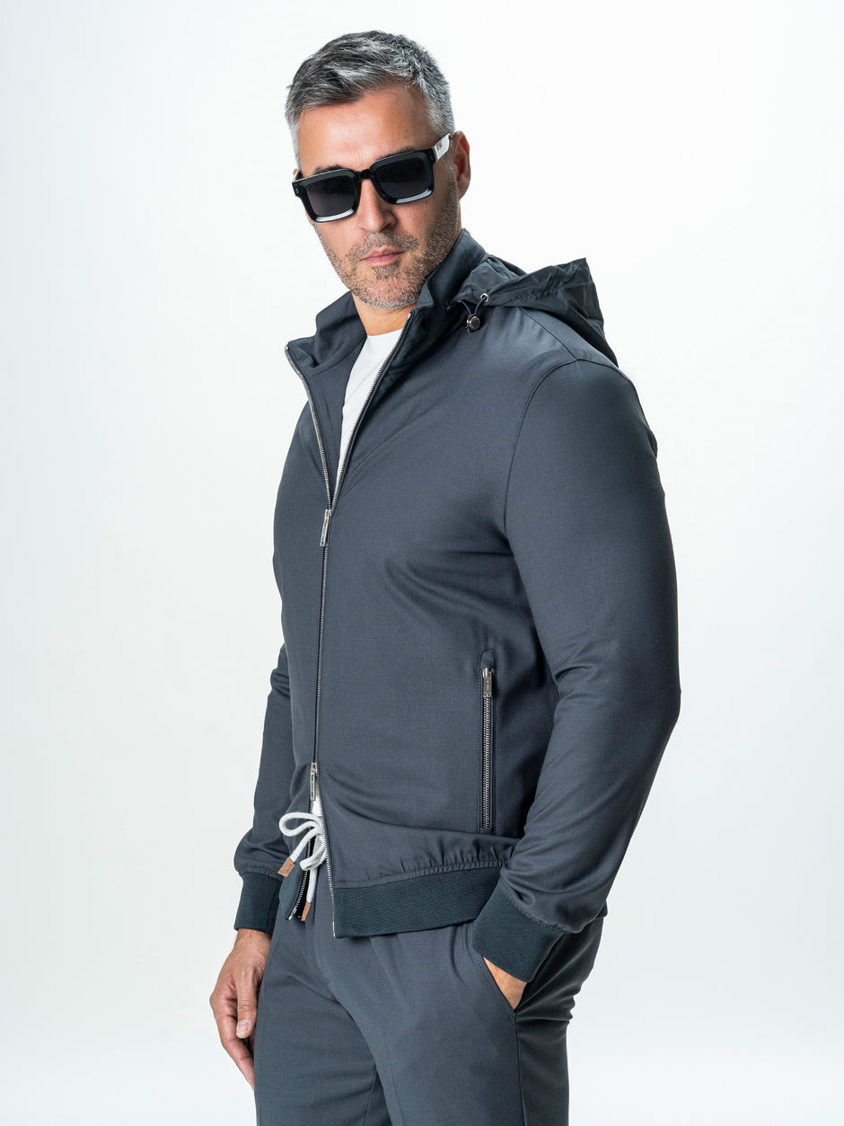 Tracksuit Premium Barbati Gri din Lana cu Gluga Ascunsa BMan0004 (9)