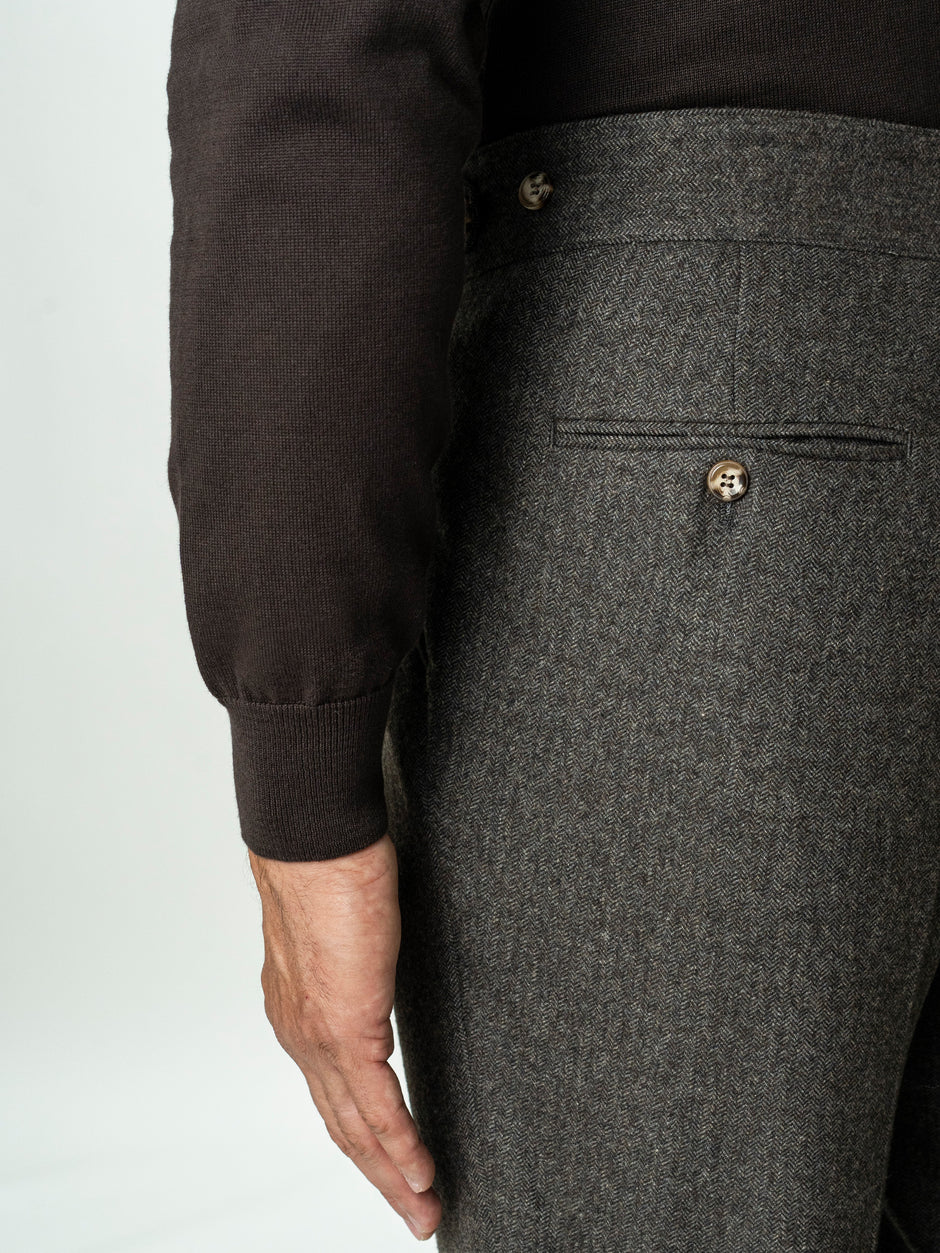 Pantaloni Barbati Cafenii Model Gurkha Din Lana Herringbone BMan725 (6)