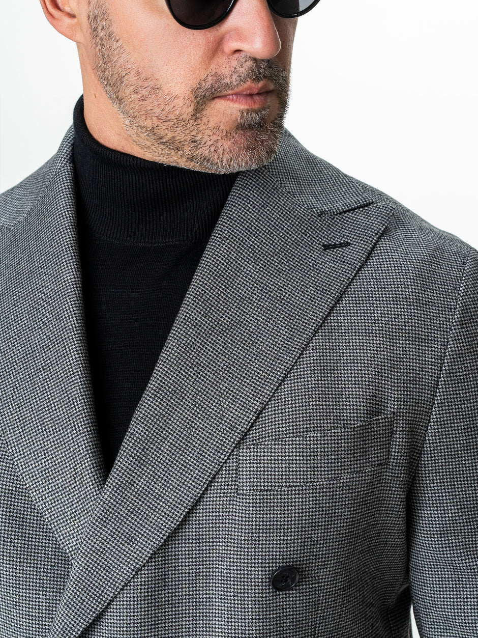 Sacou Negru Barbati Doua Randuri Lana Vitale Barberis Super 110'S Houndstood BMan0040 (5)